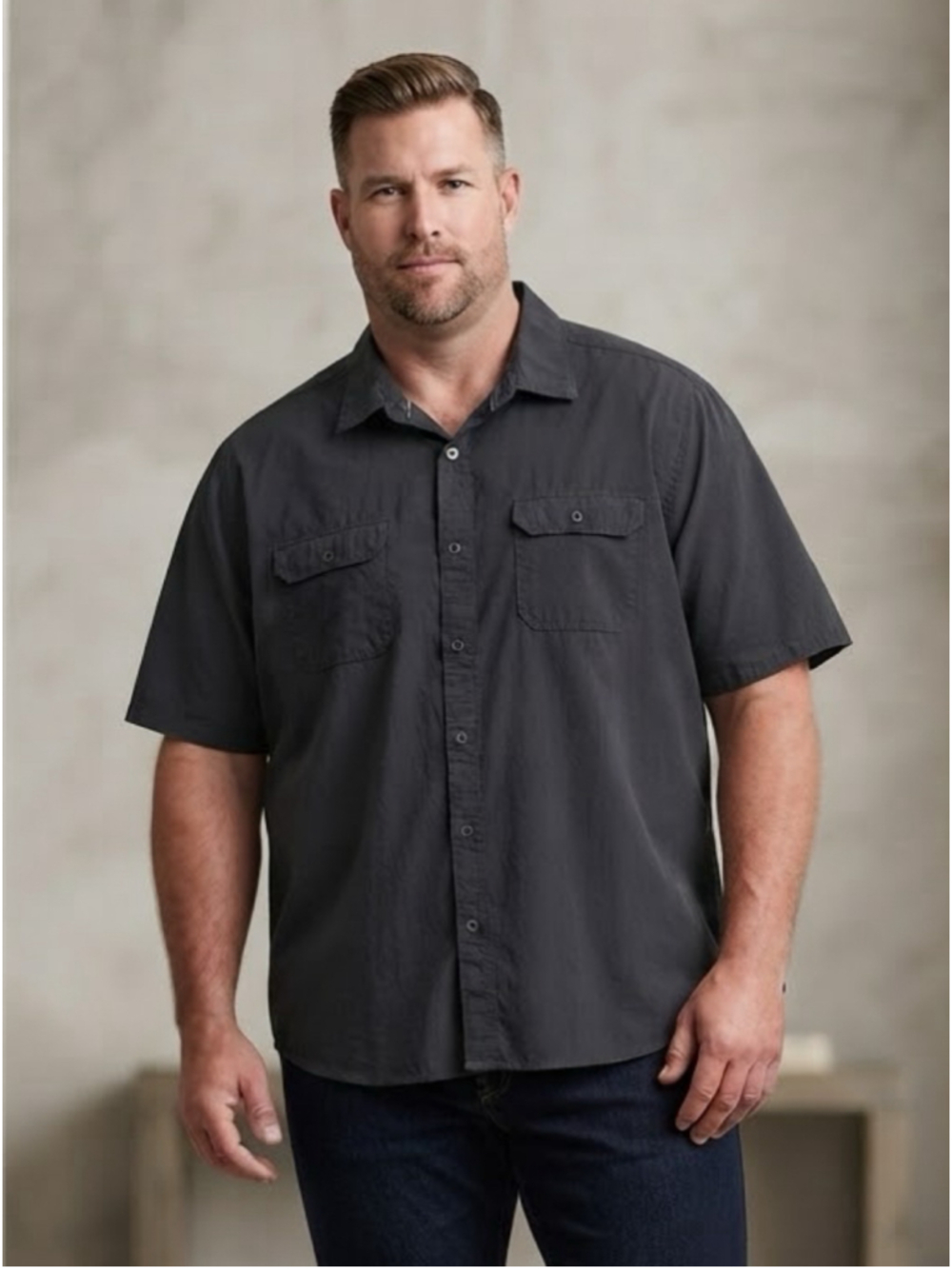 Kenneth Cole casual button down short sleeve deep charcoal grey gray mens 3XL